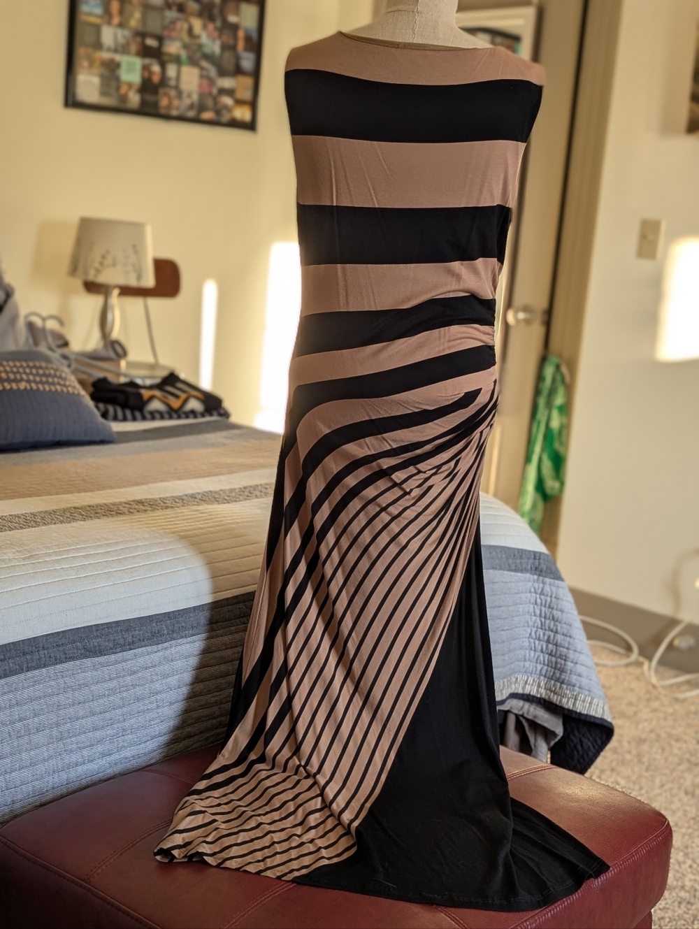 Soft Surroundings Black and Beige Striped Maxi Dress - Picture 3 of 6